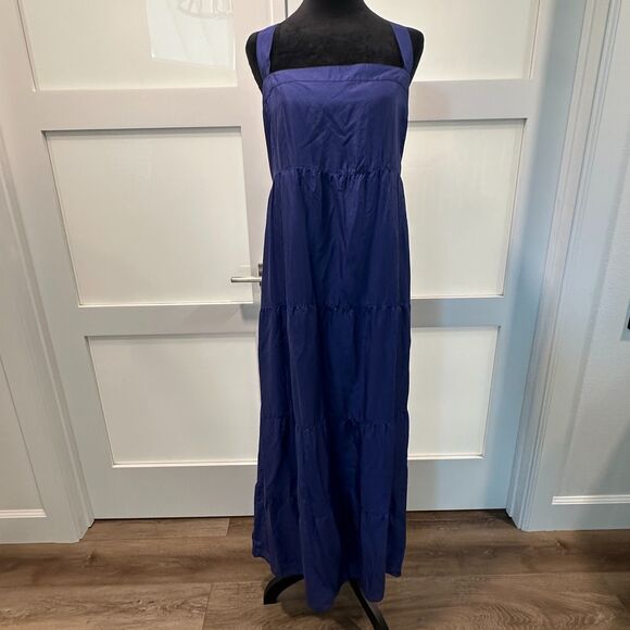 Eileen Fisher Dresses & Skirts - Eileen Fisher Blue Washed Silk Tiered Cross Back Sundress Maxi Dress Size XL